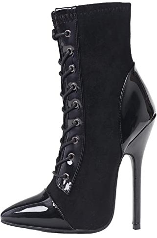 Omeslike Damen 5,5 Stiletto High Heels, Spitzschuh Stiefeletten, Sexy Fetisch Stiefel, Pole Dance Boots, Exotische Stripper Perform Schuhe, Herren High Heels,Schwarz,42
