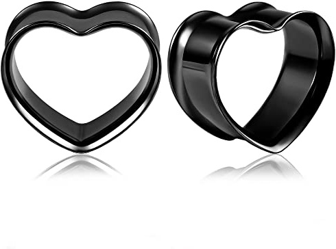 Vankula Ohr Flesh Tunnel Double Flared Plug Herz Edelstahl Ohrpiercing Gestreckte Schmuck für männer damen 8mm bis 25mm