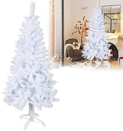 YUENFONG 240CM Árbol de Navidad Artificial, Árbol de Navidad de Decoración con Soporte de Metal, Sistema de Paraguas Plegable de Montaje Rápido, Agregando Ambiente Navideño (PVC Blanco, 240cm)