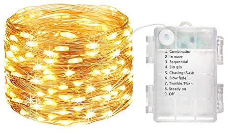 LED Lichterkette Batterie,10M 100 LED Lichterketten wasserdichte Kupferdraht Lichterketten mit 2 Modi für Indoor Outdoor DIY Dekorationspartys, Weihnachten (Warmweiß)