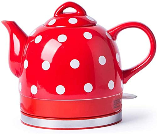 Hokcus Bollitore elettrico in ceramica senza fili, teiera retrò 1L brocca, base rimovibile da 1000 W, spegnimento automatico, protezione a secco bollire/blu/rosso