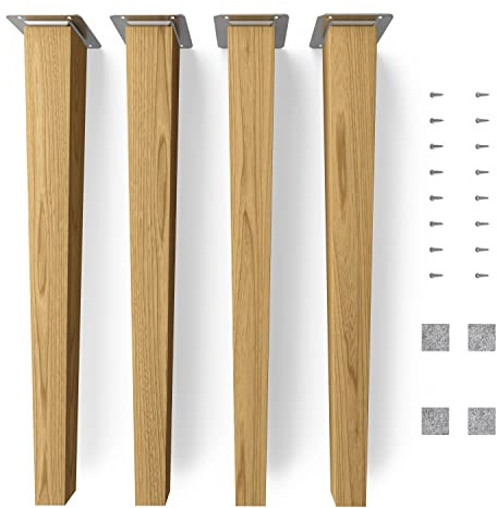 Sossai Möbelfüße aus Massivholz Eiche mit Öl-Finish, Clif Square HMF3, 45 cm hoch, eckig, gerade Ausführung, für Stühle, Tische, Schränke