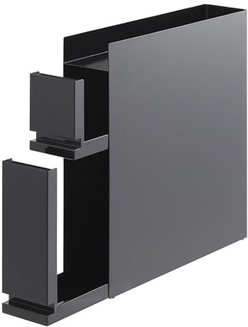 YAMAZAKI Tower 2-stöckiges Gewürzregal mit Schubladen, schwarz | Stahl, Zusätzlicher Stauraum für Arbeitsplatte, Auch für Flaschen, 50-93 x 12,5 x 52,5 cm, Japanisches Design