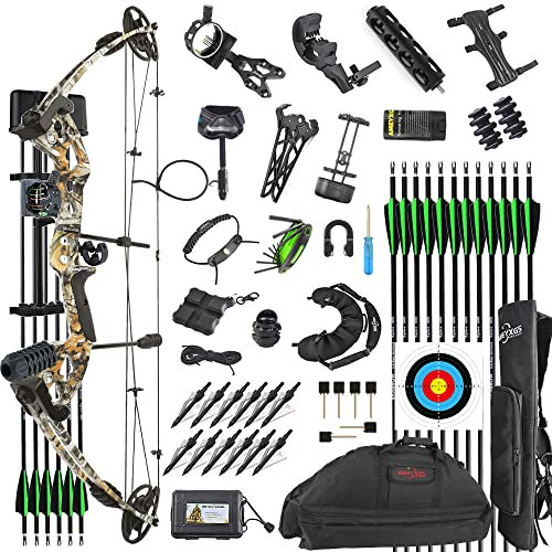 Bogenschießen Compound Bogen und Pfeil Set für Erwachsene und Jugendliche 30-55 Lbs Rechts- / Linkshand Jagdbogen Sportbogen Set mit Allen Bogen Zubehör (Camo/Linke Hand)