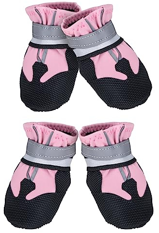 REESTBOO Hundeschuhe, 4 Stück rutschfest Pfotenschutz Hund Hundestiefel mit Reflektierendem Riemen und Klettverschluss, Outdoor Hundeschuhe Schneeschuhe für Mittlere Hunde, Rosa (M)