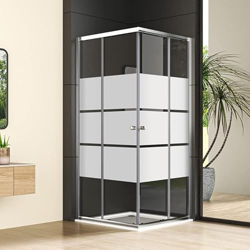 Eckeinstieg Duschkabine 80x80 cm Gestreift Duschabtrennung mit Doppel Schiebetür, Schiebetüren Duschtür 6mm ESG Sicherheitsglas, Glas Duschwand Scharniertür Duschschiebetür Dusche Höhe 185cm
