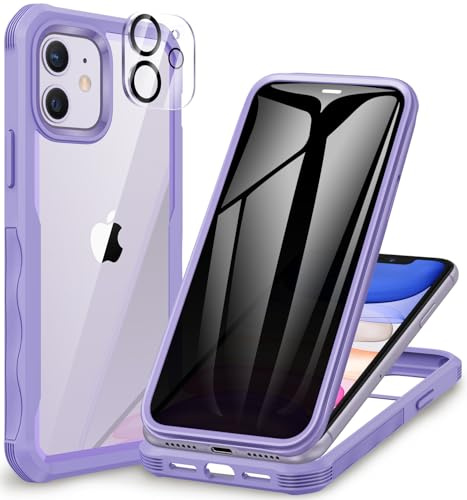 CENHUFO Sichtschutz Hülle für iPhone 11, mit Eingebautem Privacy Panzerglas Displayschutz und Kameraschutzfolie 360 Grad Handyhülle Schutzhülle Stoßfest Bumper Anti Spy Cover komplett Case - Lila