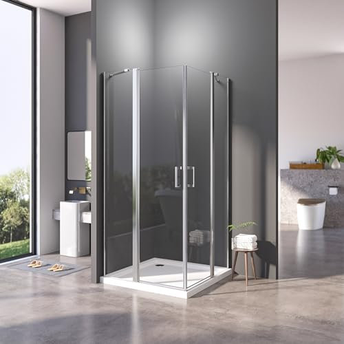 Duschkabine 80x80 cm Eckeinstieg Schwingtür Duschtür Duschabtrennung 6mm ESG Sicherheitsglas Nano-Beschichtung Komplettdusche Mit Stabilisator Höhe 185cm