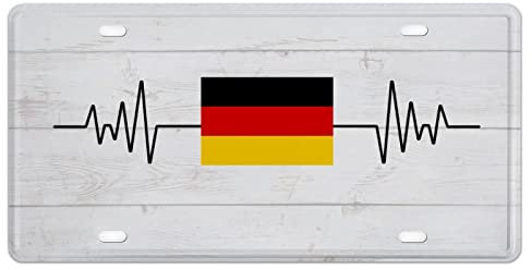 Metall-Autoschild Herzschlag Deutschland Nationalflagge Neuheit Nummernschild Dekorative Frontplatte Langlebige Autoanhänger Deutschland Rostfreies Metall Nummernschild für
