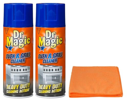 2X Dr Magic Oven and Grill Cleaner Spray (2X 390 ml)- Effortlessly and Effectively Remove All Stubborn Food Residues and Grease from Oven and Grill - with Ultra Absorbent Microfibre Cleaning Cloth
