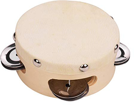 YIWENG 4 Zoll Hand Tamburin mit Metall einreihig Jingles Schaffell Trommel Haut aus Holz Tamburine Entertainment Musical Timbrel für Erwachsene Dancine Gesangsparty,tamborines musical instrument