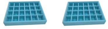 NeaxgeandX Lot de 2 boîtes de rangement rectangulaires solides pour bijoux, épingles à cheveux, colliers - Plateau cadeau - 24 assiettes - Bleu clair - 24 grilles
