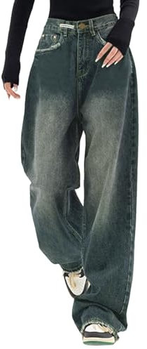 Jeans Damen Baggy Y2k Boyfriend Jeanshose Low Waist Hip Hop Straight Vintage Denim Hose Breites Bein Loose Hosen Locker Streetwear Schlupfjeans Freizeithose
