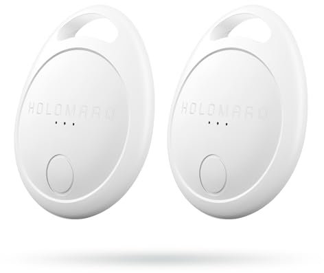 HOLOMARQ Devices Key Finder 2 Pack Smart Tags, Works with Apple Find My [iOS ONLY, NOT for Android], for Luggage Suitcases, (Car) Key, Bags, Dogs or Cats (T1, White, 2PCS)