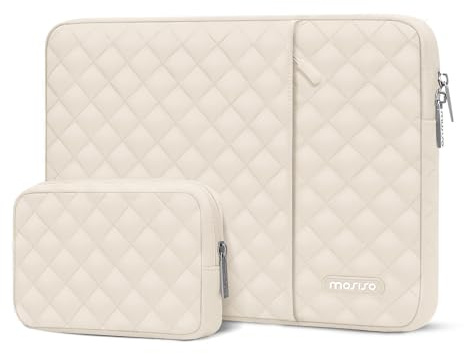 MOSISO Laptopfodral 15 tum, 15 tum laptopfodral kompatibelt med MacBook Air M4 M3 M2 2025 2024 2023, Dell XPS Plus, fyrkantig quiltad vertikal datorväska med ficka och litet fodral, sand