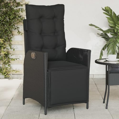 Homgoday Gartenstuhl mit Verstellbarem Rücken und Fußteil | PE-Rattan | Schwarz | 57 x 61 x 93 cm | Outdoor-Möbel für Entspannung und Naturgenuss Model365281
