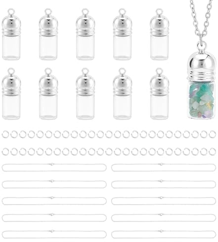 UNICRAFTALE 10 Set Glasfläschchen Herstellung Halsketten Glasfläschchen Anhänger Halskette Wunschflaschen Sanduhr Gedenk Andenken Kremationsasche Halter Erinnerungsbehälter Zur Schmuckherstellung