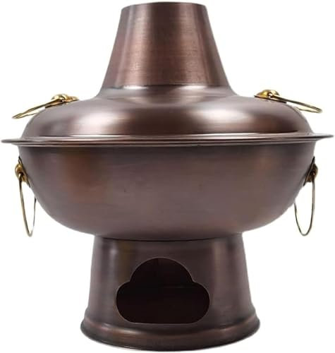 Fondue Chinese Copper Hot Pot, Old Beijing All-copper Hot Pot, Heated with Charcoal, Suitable for Family Dinners, Friend Gatherings, Camping, and New Year Gifts(30cm)