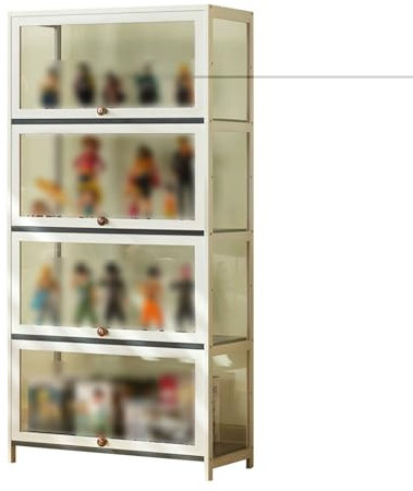 Glasvitrine mit Glastüren für Wohnzimmer, staubdichter Aufbewahrungs-Organizer, 4 Ablagen, Acryl-Vitrine, 60 x 32 x 140 cm, Weiß