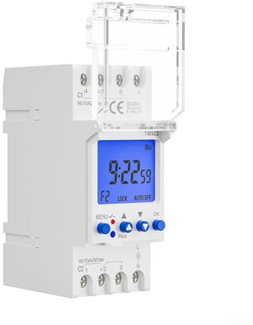 Eawfgtuw TM922 - Temporizador digital montado en DIN, reloj programable de 2 canales de 24 horas, pantalla LCD grande, salidas de relé duales, ABS, blanco, 85-265 V CA 50/60 Hz, panel de control