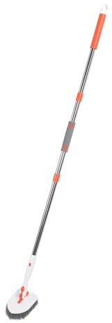 Spazzola 3 in 1, Manico Esteso, Blocco Testina Rotante, Testina a Scatto, Setole Rigide, Tampone Abrasivo, Panno in Microfibra, Pulizia Versatile per Pavimenti, Bagni, Pareti,