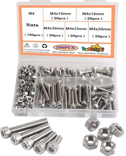 huruirui M4 Schrauben Set 304 Edelstahl Schrauben und Muttern Set - Rostfrei Maschinenschrauben Sortiment Kit Zylinderschrauben Innensechskant Schraubens Für 3D Modell Projekt 200pcs