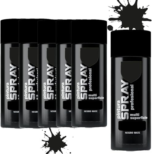 MORE FREE Pintura Spray Negro Mate de 400 ml Adecuado para las Superficies de Metal, Madera y Plástico Pack de 6 Unidad