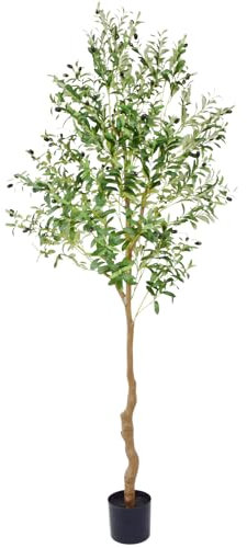 7FT Artificial Olive Tree,84 Inch Faux Olive Tree with Black Base Pot- Fake Olive Plant Potted - Artificial Silk Tree for Home Office Living Room Corner Decor Indoor-1 Pack