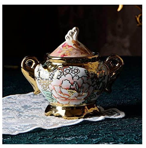 Aioneer Zuccheriera Vintage con Coperchio A Fiori Rossi, in Ceramica, per Condire E Conservare Gli Zuccheri, Alta 4,33 E con Un Diametro di 2,76