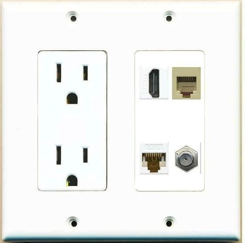 RiteAV [2 GANG] Presa di alimentazione 15 Amp Cavo coassiale HDMI CAT6 Telefono Piastra da parete