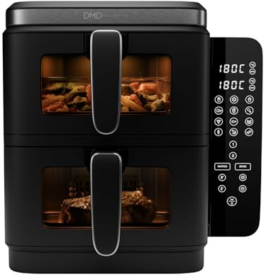 DMD Collective - Double Stacked Air Fryer, Vertical Dual Drawer Air Fryer with 4 cooking levels, 2 Drawers & 2 Racks, 11L Capacity, 12 Cooking Functions, 8 Portions