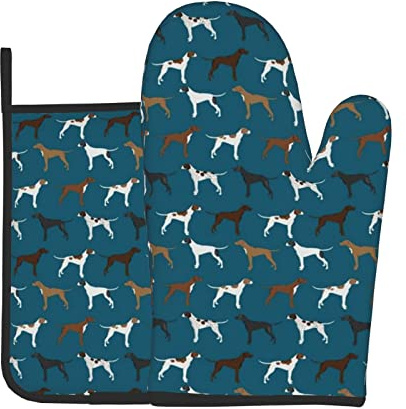 Küchenofenhandschuhe und Grillhandschuhe mit englischer Pointer-Hunderasse, Topflappen, Ofenhandschuhe und Topflappen mit Kochhandschuhen zum Backen, Grillen, Kochen