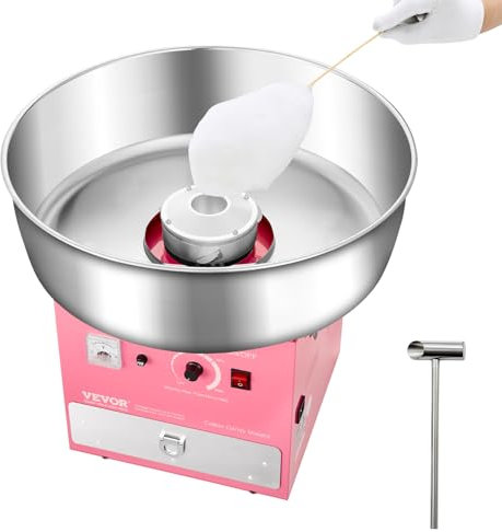 VEVOR Máquina Eléctrica para Hacer Algodón de Azúcar, 1000 W, con Recipiente Acero Inoxidable de 52 cm, Cuchara para Azúcar y Cajón, para Cumpleaños y Fiestas Familiares, Rosa, 520 x 520 x 447 mm