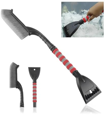 Extraible Eiskratzer Auto mit Besen, 2 in1 Abnehmbarer Auto Schneebesen mit große Kante Borsten & Ergonomischem Schaumstoffgriff & Langlebiger Scheibenkratzer, Auto Winter Zubehoer, Schneebesen Auto