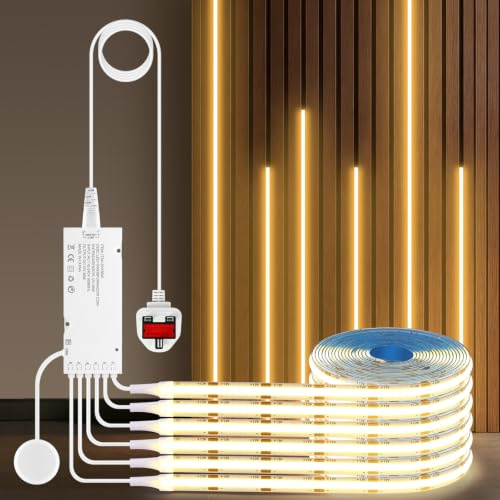 CHNMALITAI 12V COB LED Strip,6 Pcs 1M/3.3ft Warm White Cabinet Light with Touch and Hand Sweep Dimmer Switching,12V Cuttable COB LED Strip Light for Display Cabinets,Wine Cabinets,Shelves