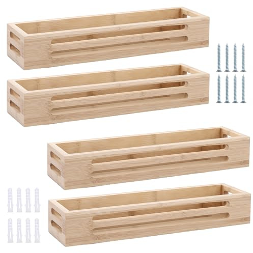LDHHYH 4 Pack Wooden Spice Rack, Wall Mounted Spice Rack with Screw, Spice Storage Organiser for Condiments, Spice Jars, 31x7x5.1cm