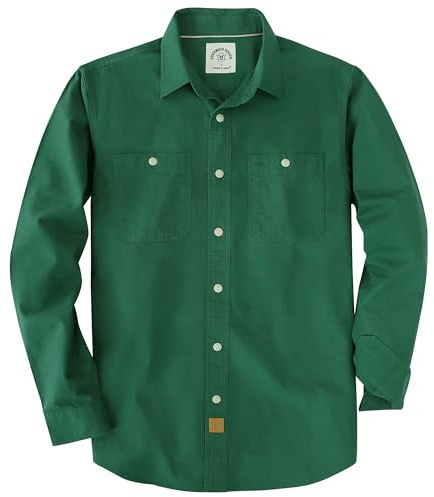 Dubinik Chambray skjorta män långärmad bomullsarbetströjor med 2 fickor casual button down, Olivgrön, L