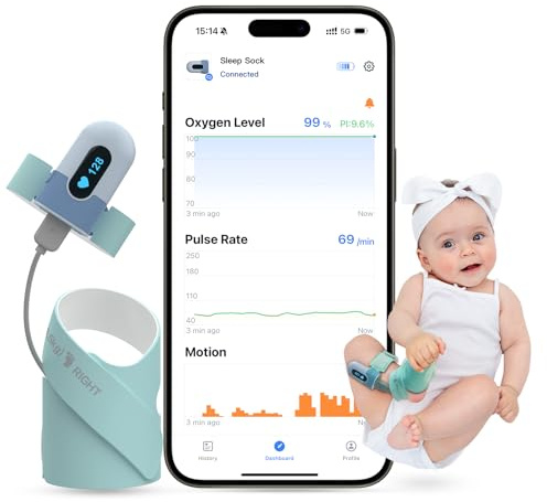 Babytone Baby Pulse Oximeter, Smart Baby Sock Tracking Oxygen Level, Heart Rate and pulse, Wearable Infant Foot Monitor with APP Bluetooth for Newborn 0-36 Months