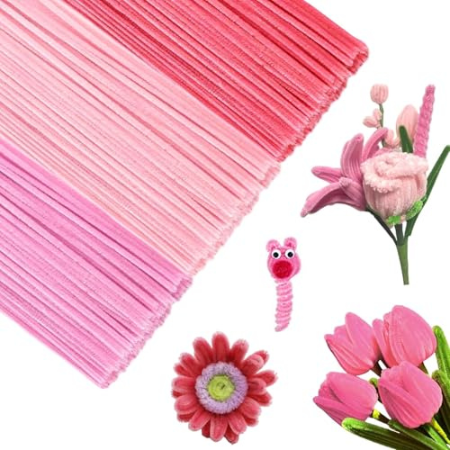 Sitbfoam 300 st piprengörare, 3 olika gula piprensare, böjplysch pysseltråd, 30 cm piprensare, chenilletråd, gör-det-själv-projekt (300-pack olika rosa)