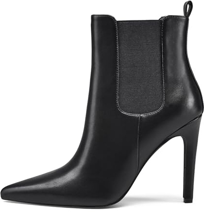 Zhabtuc Stivaletti Neri da Donna in Pelle, Tacco Alto 10 cm, Punta a Punta, Design Comodo e Versatile per l’Uso Quotidiano, Nero opaco, 37 EU