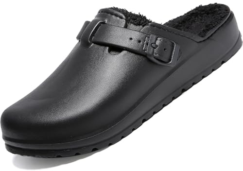 situkeke Damen Clogs Gefüttert Pantoletten Herren Plüsch Warme Hausschuhe Pantoffeln Leicht Gartenschuhe,Black EU42