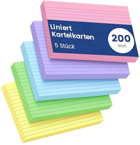 Karteikarten A6(10.16CM x 15.24CM) Liniert, 200 Stück Farbige Karteikarten | Vokabelkarten, Lernkarten Beschriftbar Liniert Verdickter Karteikarte, Rezepte Vokabeln Flash Cards für Büro Schule Haus