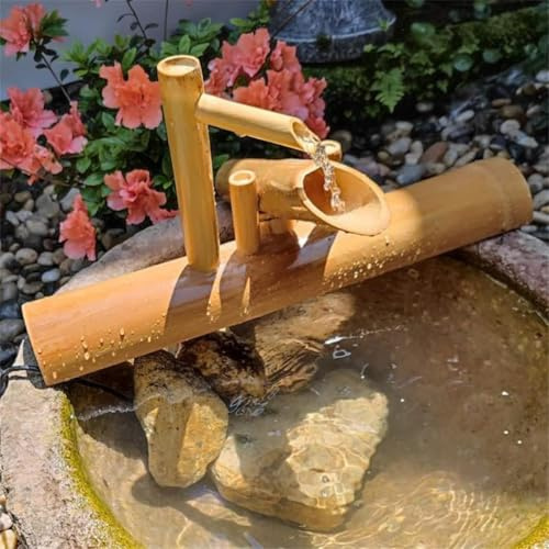 Solar Gartenbrunnen mit japanischem Stil Bambus Wasserfall Düse für Outdoor Wasserspiel