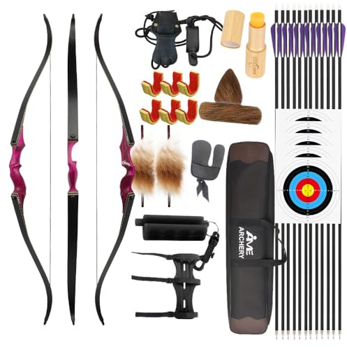 60 Zoll Recurvebogen Set Takedown 40-60Lbs, Holz Jagdset für Rechtshand, Bogenschießen Kit für Outdoor Schießen & Training
