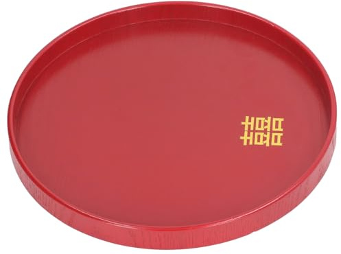 KIMISS Plateau de Service Décoratif avec Poignées – Plateau de Service en Bois pour Salon, Table Basse, Comptoir de Cuisine Rouge – Décoratif Rond en Bois pour la Décoration de la Maison (Rond L)