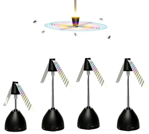 Ventilador repelente de moscas, paquete de 4 trampas para mosquitos con ajuste de altura, 8 modos de iluminación RGB, control de insectos físico sin químicos para fiestas, barbacoas, picnics y el