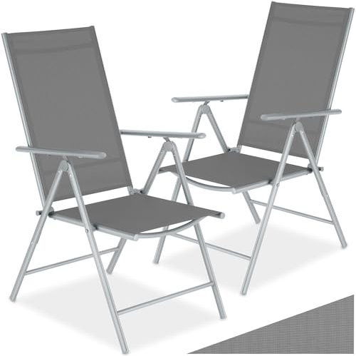 TecTake® 2er Set klappbarer Gartenstuhl, 8-Fach verstellbare Rückenlehne, wetterfest, Textilene, Gartenstuhl klappbar, wetterfester Stuhl, Outdoorstuhl, Verstellbarer Hochlehner - Silber
