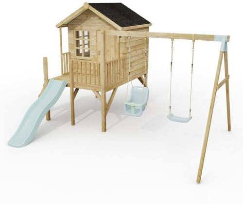ClassicPlay Premium 5ft Playhouse on Deck with Double Swing and Slide Ice Blue