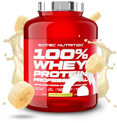Scitec Nutrition 100% Whey Protein Professional - Molkenprotein-Komplex | Aus Konzentrat und Isolat - mit Verdauungsenzymen und zusätzlichen Aminosäuren - 2.35 kg, Banane