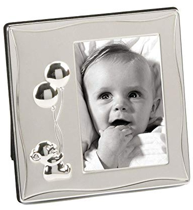 Para bebés de fotos bañado en plata de fotos de madera de del marco de piel sintética con Teddies y diseño de globos y